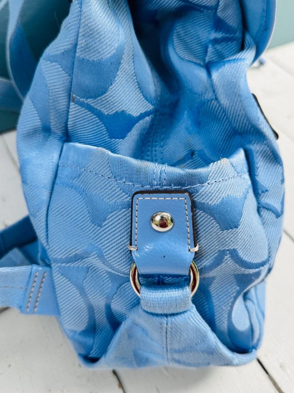 Coach Kyra Daisy Signature Backpack Blue Jacquard Flower Charm F16556 Rare Y2K - Picture 11 of 16